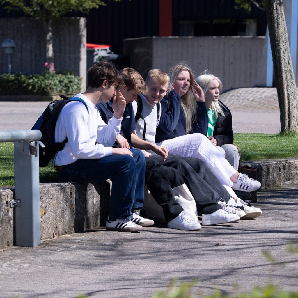 En gruppe elever fra Campus Odsherred sidder udenfor.